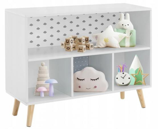 Dětský regál s obláčky na hračky OVELA 78x28x58 cm, bílá