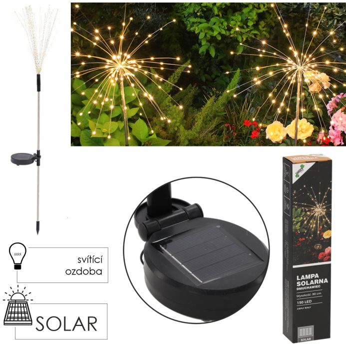 Solární lampa H 90 cm, pampeliška (semínka), 150 LED, teplá bílá