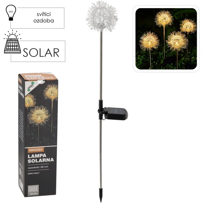 Solární lampa 10 × 10 × 68 cm, pampeliška, LED, teplá bílá
