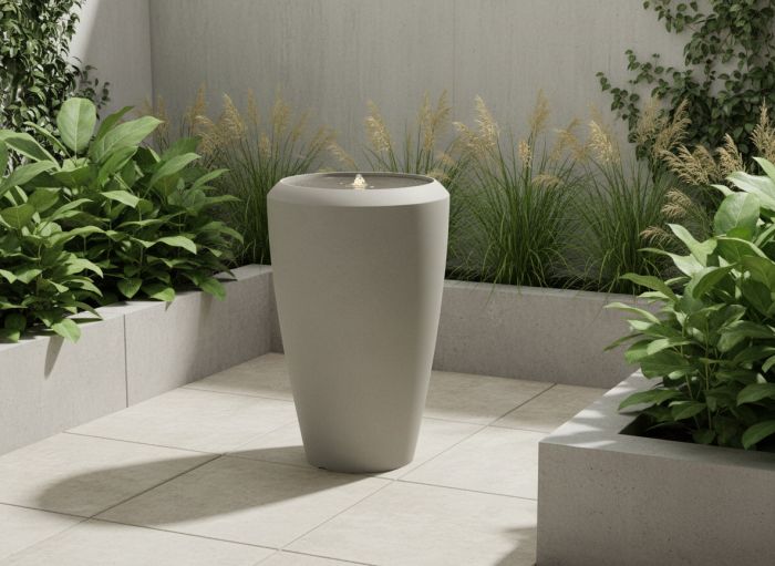 Plastová zahradní fontána s LED, 44,5 × 44,5 × 70 cm, šedá
